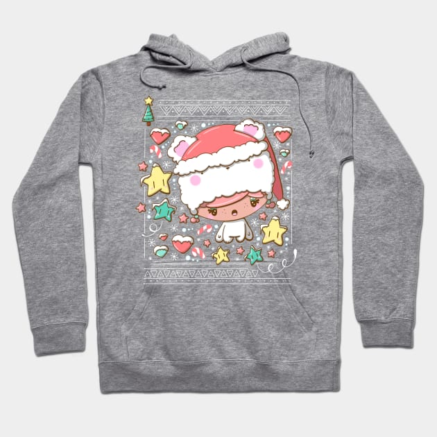 Cute festive polar bear bubble head girl in kawaii style Hoodie by studiomogwai